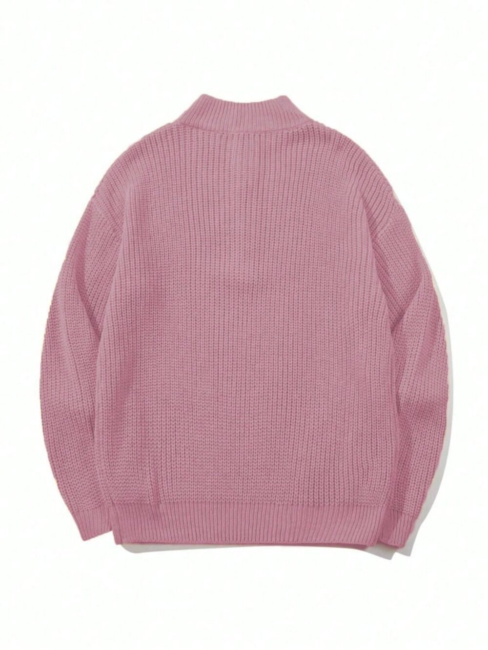 Light Pink Casual Womens Ribbed Loose Stand Collar Half-Placket Pullover Sweater - Picture 6 of 8